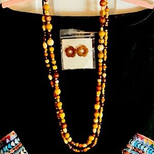 Wooden bead necklaces and earrings set
